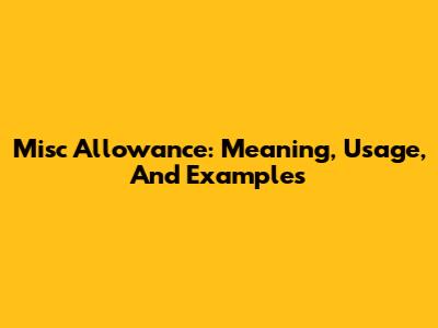 Misc Allowance: Meaning, Usage, And Examples